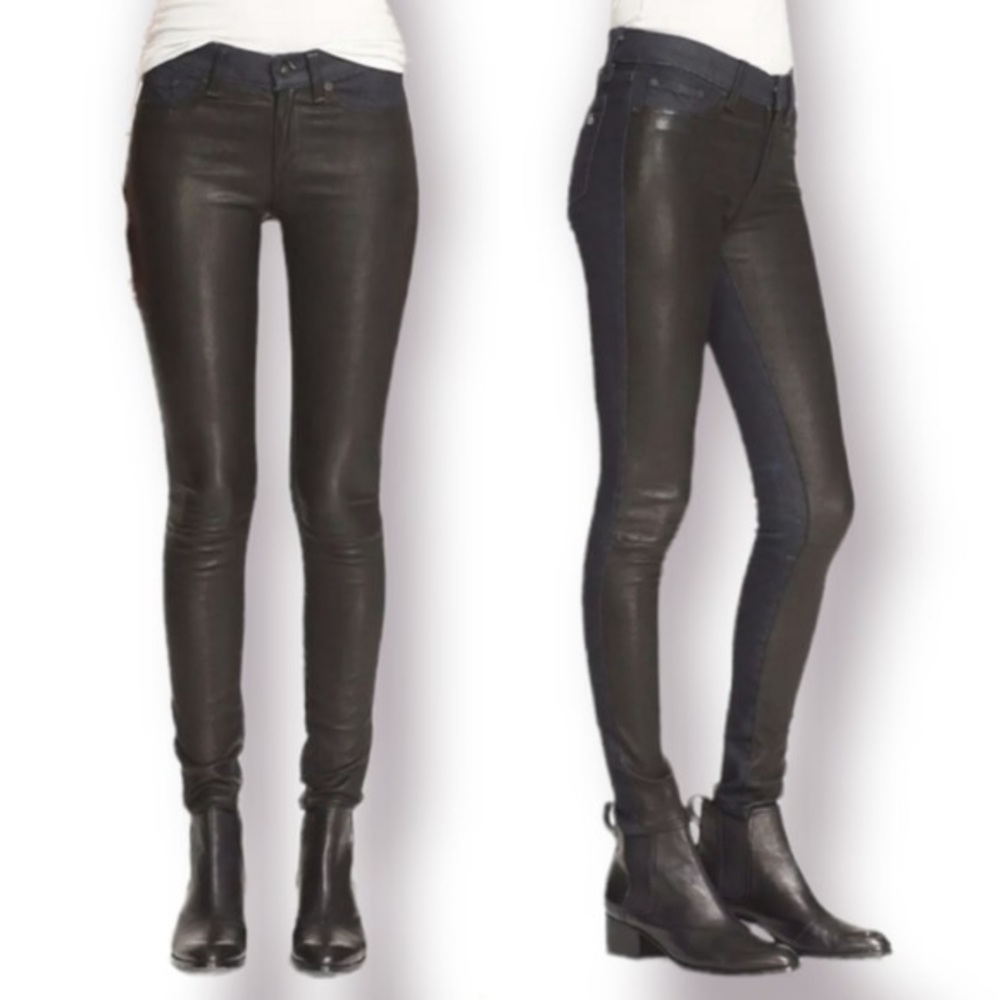 Rag & Bone Hyde Lamb Leather Skinny Jean Combo Essex Wash Denim